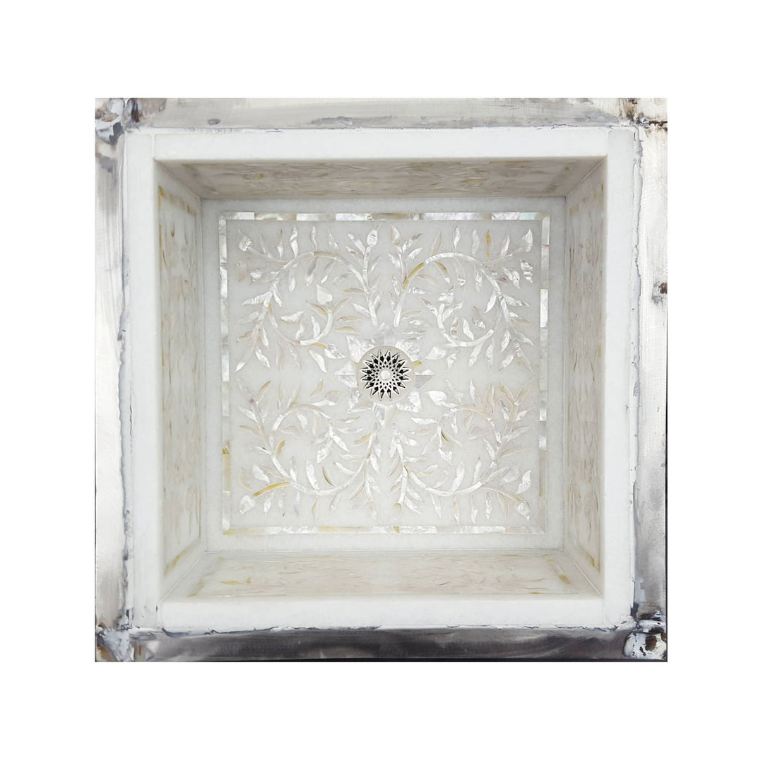 Linkasink Floral Mother of Peal Inlay Undermount - Square Shallow Bathroom Sink