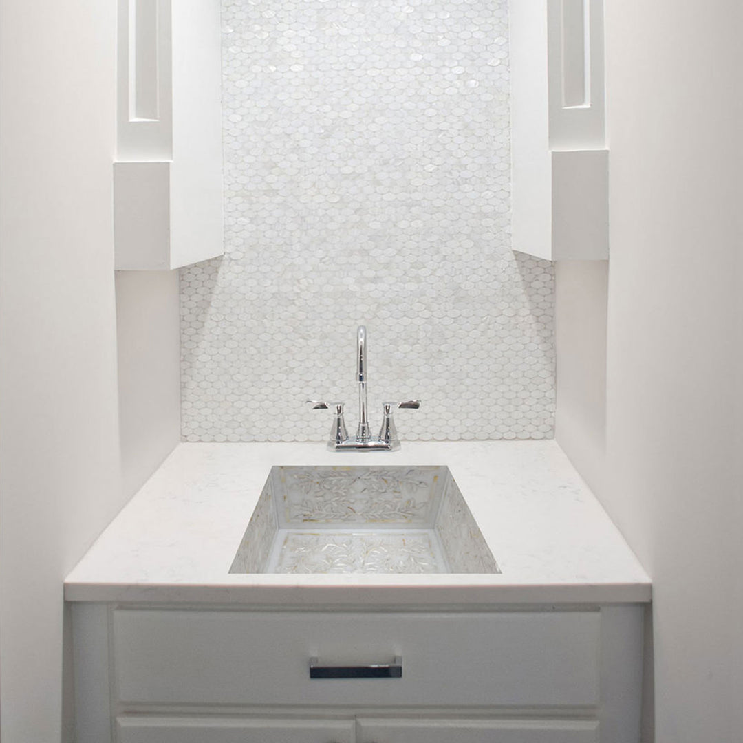 Linkasink Floral Mother of Peal Inlay Undermount - Square Shallow Bathroom Sink