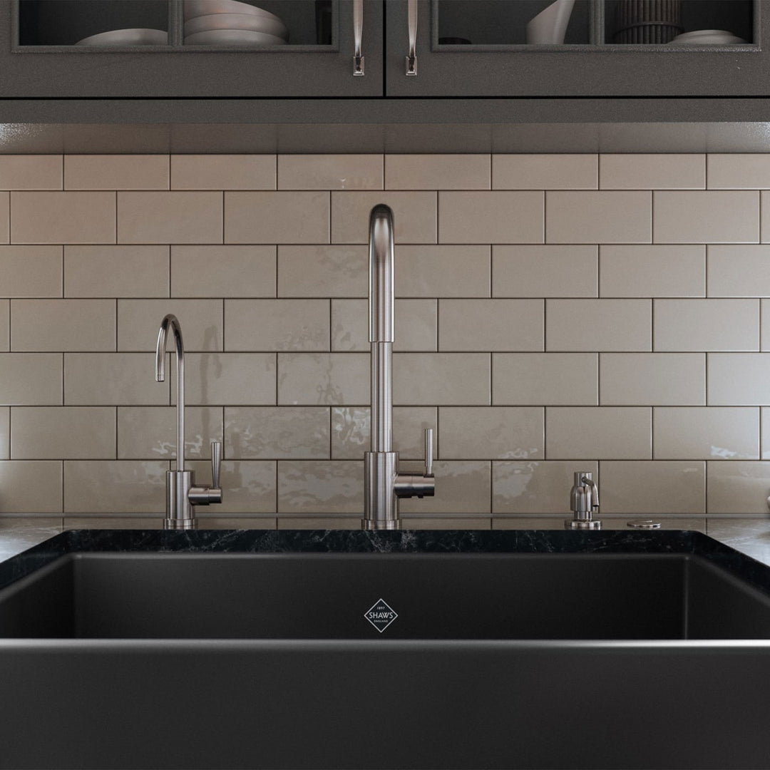 Shaw 33" Shaker Low Divide Double Bowl Apron Front Fireclay Kitchen Sink